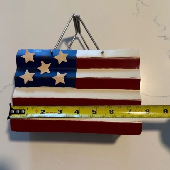 Russ Berrie | Vintage Handpainted USA Patriotic Flag Metal Utensil Basket - Picture 8 of 10